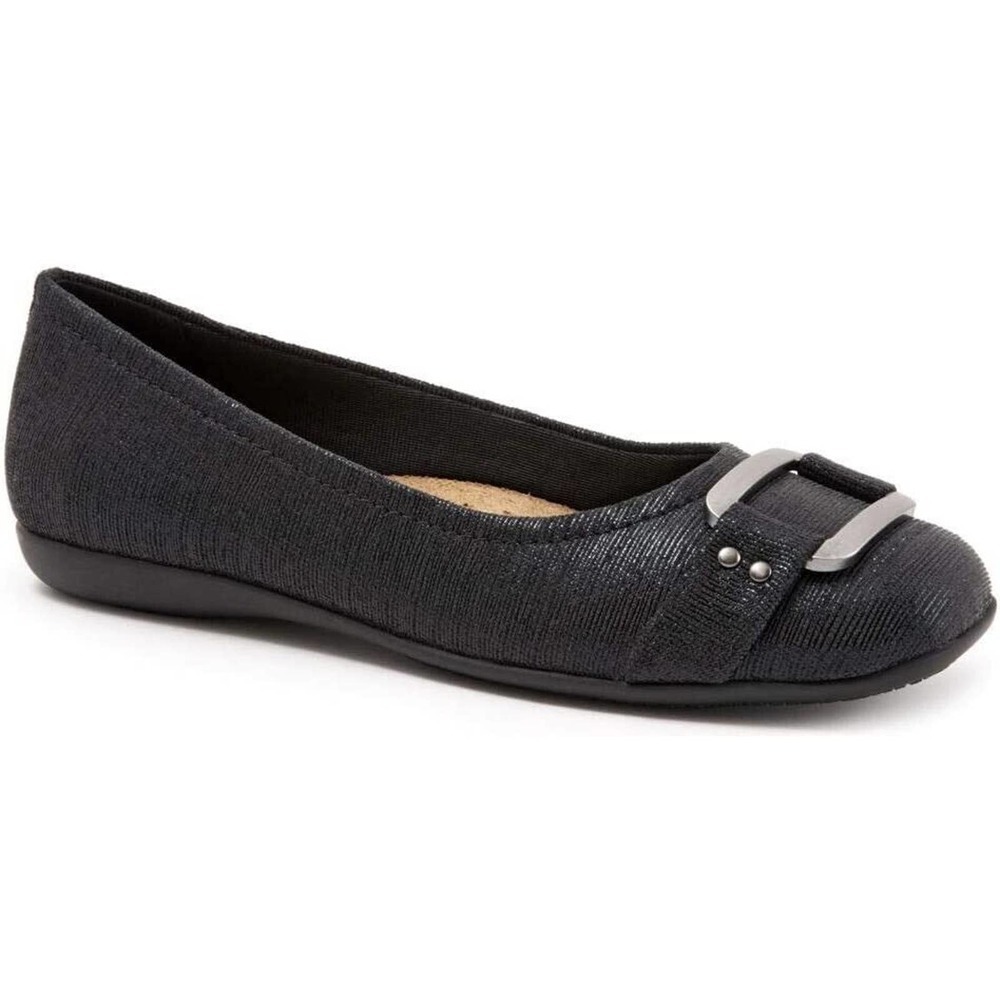 Trotters Sizzle Textured Suede Ballerina Ballet Flats Black Women's Size 8W